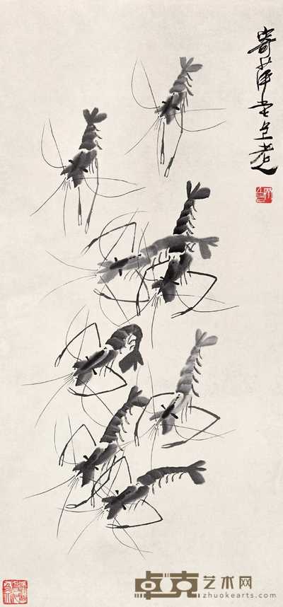 齐白石 群虾图 立轴 95×45cm